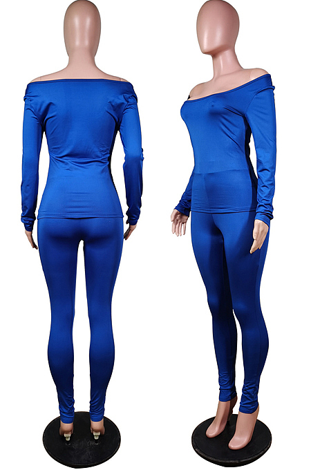 Red Nigh Club Low Cut Long Sleeve Tight Top Long Pants Two-Piece WY6697-2