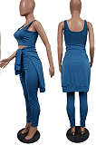 Pink Pure Color Round Neck Long Sleeve Loose Top With Tank Ninth Pants Sport Three-Piece JH270-1
