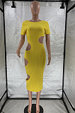 Light Blue Nigh Club Hollow Out Backless O Neck Solid Color Bodycon Dress LM88803-2