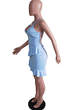 Red Cotton Blend Sexy Tied Deep V Neck Backless Solid Color Ruffle Dress BS1281-2