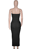 Khaki Sexy Strapless Backless Solid Colur Bodycon Long Dress SN390151-1