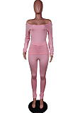 Blue Nigh Club Low Cut Long Sleeve Tight Top Long Pants Two-Piece WY6697-5