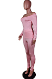 Red Nigh Club Low Cut Long Sleeve Tight Top Long Pants Two-Piece WY6697-2