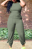 Yellow Casual O Collar Sleeveless Top Flare Pants With Pocket Solid Color Two-Piece WM21623-2