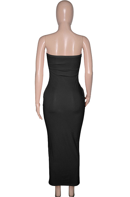 Blue Sexy Strapless Backless Solid Colur Bodycon Long Dress SN390151-2
