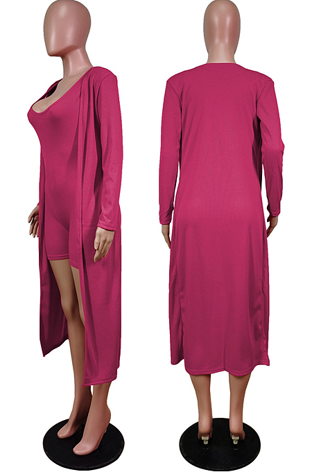 Royal Blue New Solid Color Sleeveless Round Neck Romer Shorts+Long Sleeve Cardigan Coat Two-Piece WY6682-7
