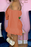 Purple Strapless Ruffle Sleeve Crop Top Flutter Shorts Solid Color Loose Two-Piece QSS51028-4