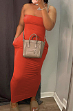 Khaki Sexy Strapless Backless Solid Colur Bodycon Long Dress SN390151-1