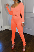 Orange Nigh Club Low Cut Long Sleeve Tight Top Long Pants Two-Piece WY6697-6