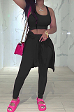 Pink Pure Color Round Neck Long Sleeve Loose Top With Tank Ninth Pants Sport Three-Piece JH270-1