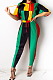 Colorful Stripe Print Spliced Short Sleeve Hoodie Pencil Pants Sports Sets YMT6226
