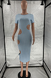 Yellow Nigh Club Hollow Out Backless O Neck Solid Color Bodycon Dress LM88803-3