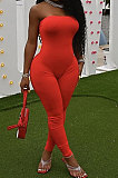 Orange Solid Color Sexy Mid Waist Strapless Bodycon Jumpsuits HM5493-6