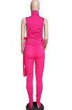 Purple Women Pure Color Shirred Detail Split Sleeveless Tiny Flared Casual Long Pants Sets ASY8831-2