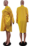 Yellow Long Sleeve Single-Breasted Irregularity Ruffel Loose Solid Color Swing Dress WY6828-3