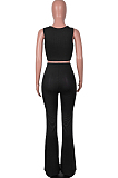 Pink Sexy Ridder Sleeveless Low-Cut Crop Tank High Waist Flare Pants Two-Piece MD436-3