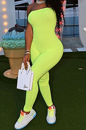 Orange Solid Color Sexy Mid Waist Strapless Bodycon Jumpsuits HM5493-6