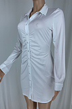 White Sexy Lapel Neck Single-Breasted Shirt Collect Waist Bodycon Mini Dress CL6108-1