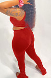 Light Orange Sporty Pure Color Tank Top Hip Raise Slinky Split Flared Pants Sets AYM5031-2