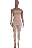 Neon Green Solid Color Sexy Mid Waist Strapless Bodycon Jumpsuits HM5493-5
