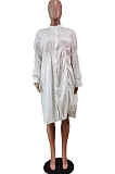 Black Long Sleeve Single-Breasted Irregularity Ruffel Loose Solid Color Swing Dress WY6828-2