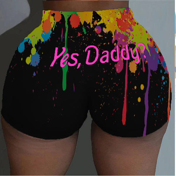 Splash-Ink Letter Printing Sexy Hip Shorts SDE0156