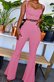 White Sexy Ridder Sleeveless Low-Cut Crop Tank High Waist Flare Pants Two-Piece MD436-1