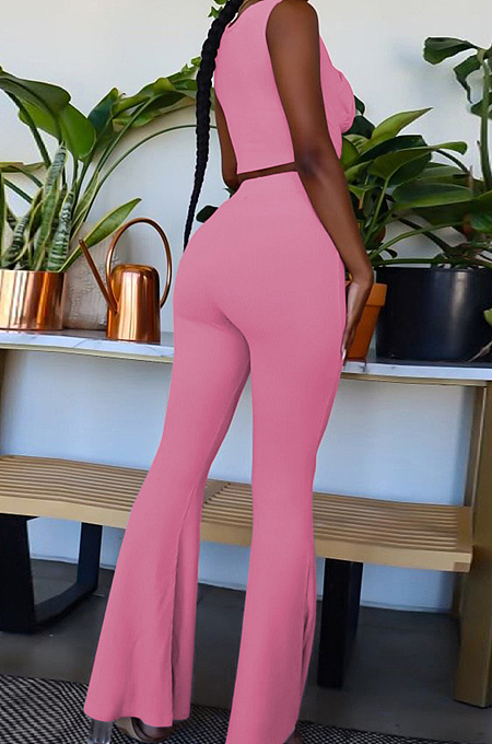 White Sexy Ridder Sleeveless Low-Cut Crop Tank High Waist Flare Pants Two-Piece MD436-1
