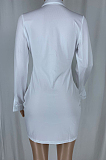 Pink Sexy Lapel Neck Single-Breasted Shirt Collect Waist Bodycon Mini Dress CL6108-3