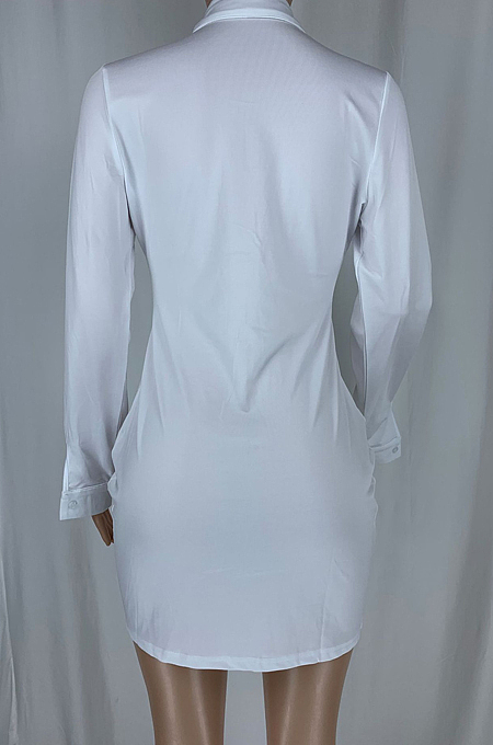 Black Sexy Lapel Neck Single-Breasted Shirt Collect Waist Bodycon Mini Dress CL6108-4