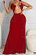 Red Women Halter Neck Solid Color Backless Swing Long  Dress ASY6608-2