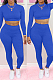 Bright Blue Scale Lines Long Sleeve Round Neck Crop Top High Waist Bodycon Pants Casual Sets NYF8011-2