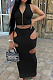 Black Fashion Prue Color Stand Collar Sleeveless Zipper Dew Waist Hollow Out Tight Skirt Sets NYF8076-1
