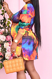 Rainbow Casual Print Long Sleeve Single-Breasted Mini Shirt Dress LSZ91179-1