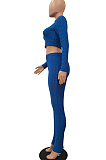 Light Blue Scale Lines Long Sleeve Round Neck Crop Top High Waist Bodycon Pants Casual Sets NYF8011-1