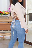 Black Fashion Pure Color Lapel Neck Backless Bandage Slim Fitting Suit Jacket LSZ91177-1