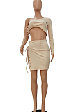 Pink Sexy One Sleeve Crop Top Eyelet Bandage Skirts Sets NYF8040-3