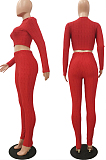Red Scale Lines Long Sleeve Round Neck Crop Top High Waist Bodycon Pants Casual Sets NYF8011-3