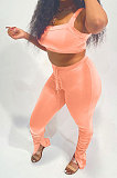Red Women Fashion Solid Color Hip Raise Bodycon Ruffle Split Flared Pants Sets AYM5031-1