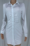 Pink Sexy Lapel Neck Single-Breasted Shirt Collect Waist Bodycon Mini Dress CL6108-3