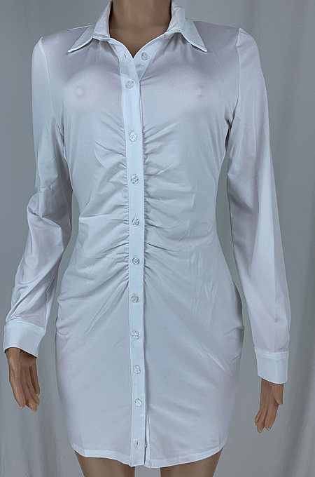 Black Sexy Lapel Neck Single-Breasted Shirt Collect Waist Bodycon Mini Dress CL6108-4