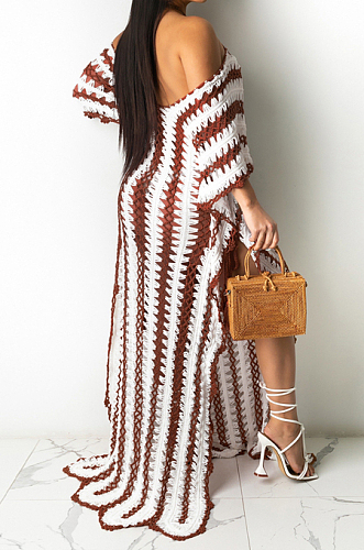 White Summer Loose Short Sleeve Off Shoulded Bandage Beach Casual Long Dress MD429-1
