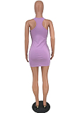 Pink Casual Solid Color O Collar Sleeveless Tank Bondycon Mini Dress HY5233-2