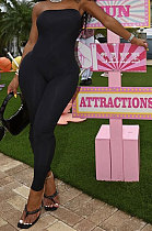 Black Solid Color Sexy Mid Waist Strapless Bodycon Jumpsuits HM5493-3
