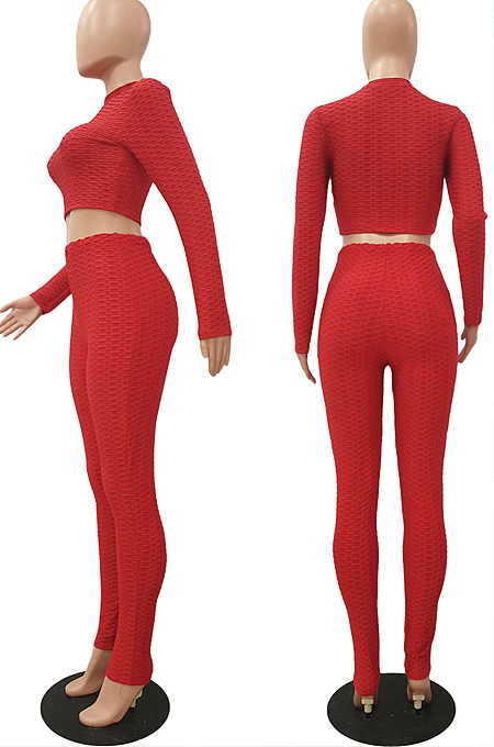 Light Blue Scale Lines Long Sleeve Round Neck Crop Top High Waist Bodycon Pants Casual Sets NYF8011-1