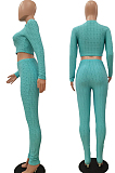 Light Blue Scale Lines Long Sleeve Round Neck Crop Top High Waist Bodycon Pants Casual Sets NYF8011-1