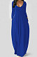 Blue Autumn Winter Pure Color Sexy V Neck Long Sleeve Long Dress XQ1137-4