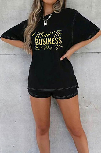 Fashion Casual Loose Letters Pattern Printing Shorts Sets With Pocket AYM5027