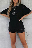 Fashion Casual Loose Letters Pattern Printing Shorts Sets With Pocket AYM5027