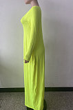 Wine Red Autumn Winter Pure Color Sexy V Neck Long Sleeve Long Dress XQ1137-5